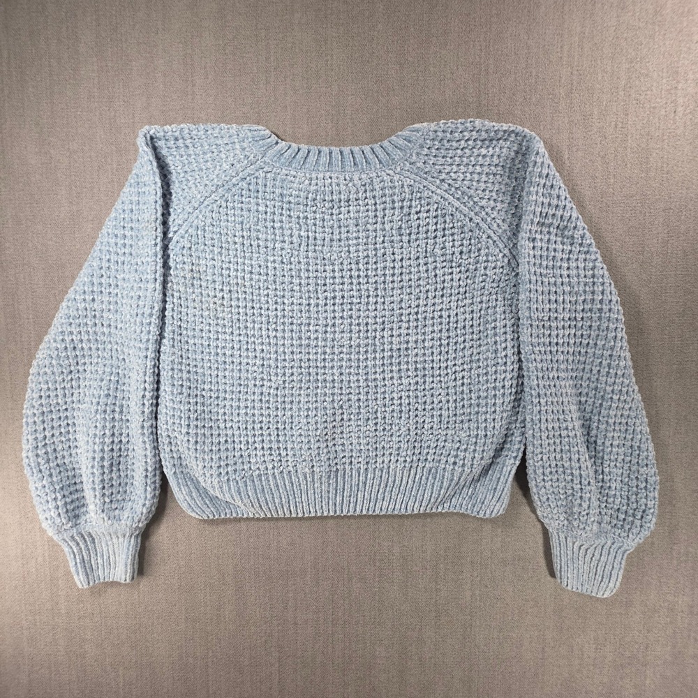 Altar'd State Sweater Womens Small Blue Chenille Waffle Knit Raglan Pullover - Picture 12 of 13